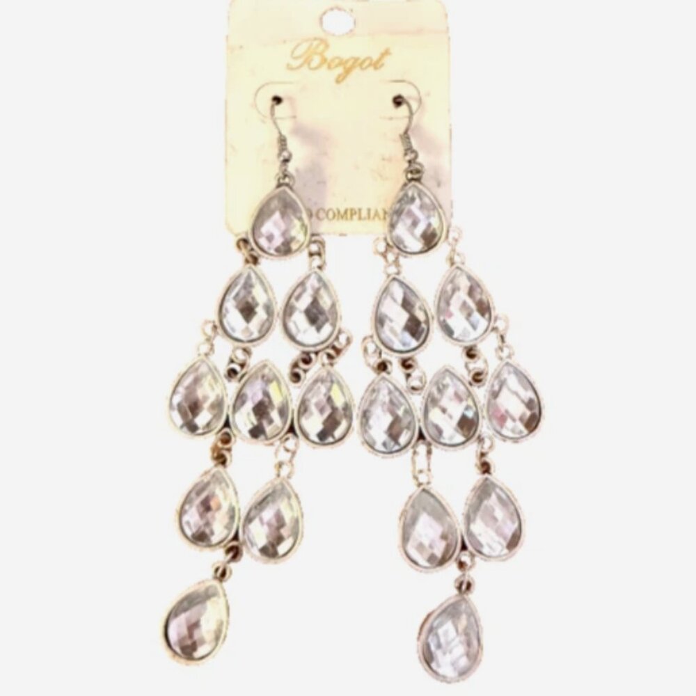 Bogot Clear Pear Crystal‎ Chandelier Dangle Earrings 4.75” New - Picture 5 of 5